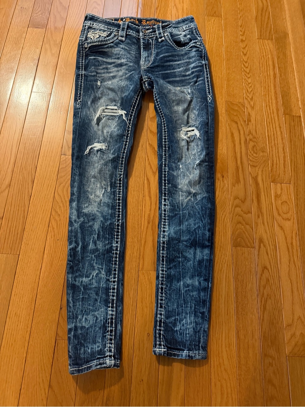Rock Revival Women's Distressed Skinny Jeans in Washed Blue